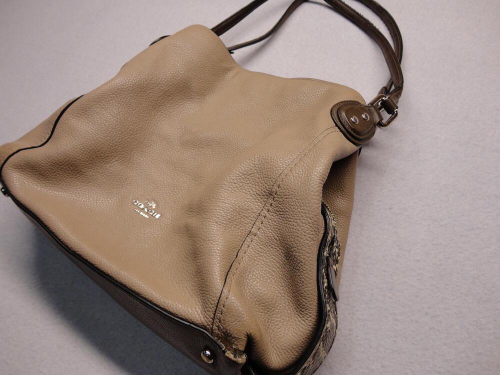 Coach Shoulder Bag Womens Large Brown Leather Animal Print Zip Purse J1680-57670